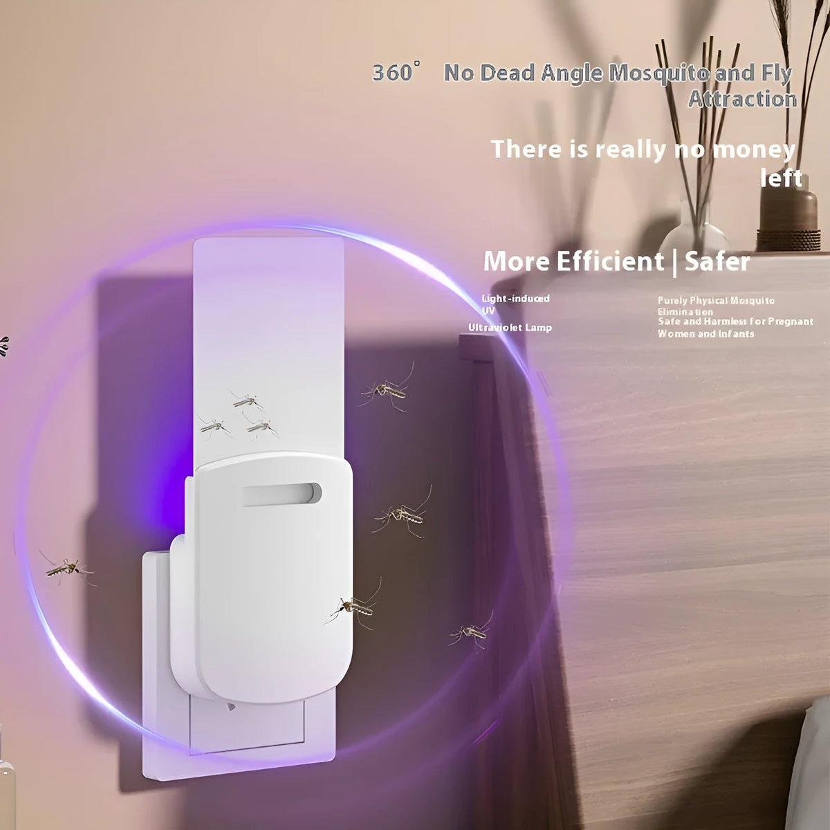 Home UV LED mosquito killer lamp with ABS shell, USB cord, and five adhesive replacement boards