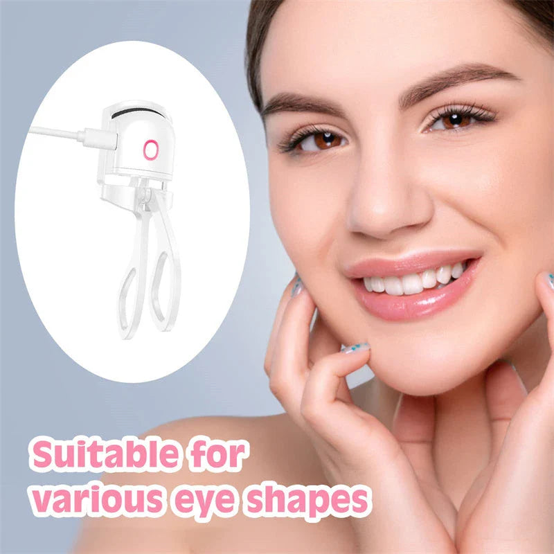 Premium rechargeable heated eyelash curler with dual temperature settings for creating long-lasting, natural-looking curled lashes