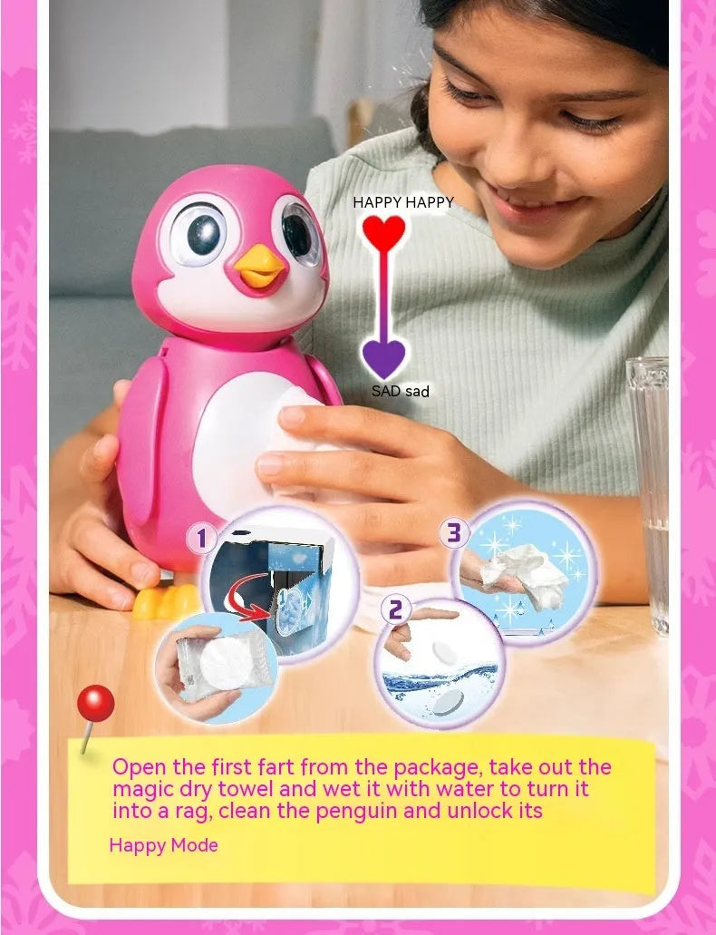 Plastic cute little penguin simulation electric children's cartoon pet toy for boys with hat scarf vest and fish accessory