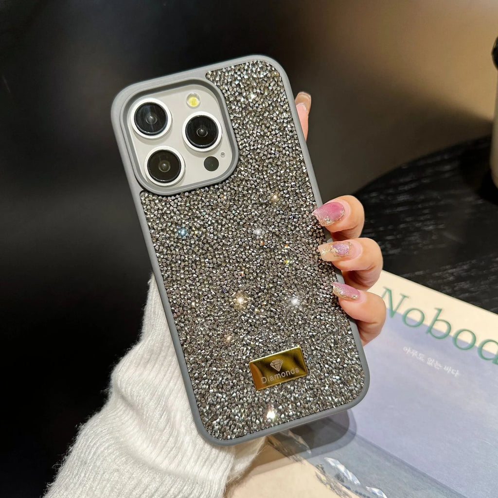 Luxury rhinestone graphene mobile phone shell in Black with frosted finish, compatible with iPhone models 11-17