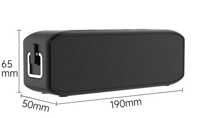 Black waterproof wireless Bluetooth speaker with button controls and USB port