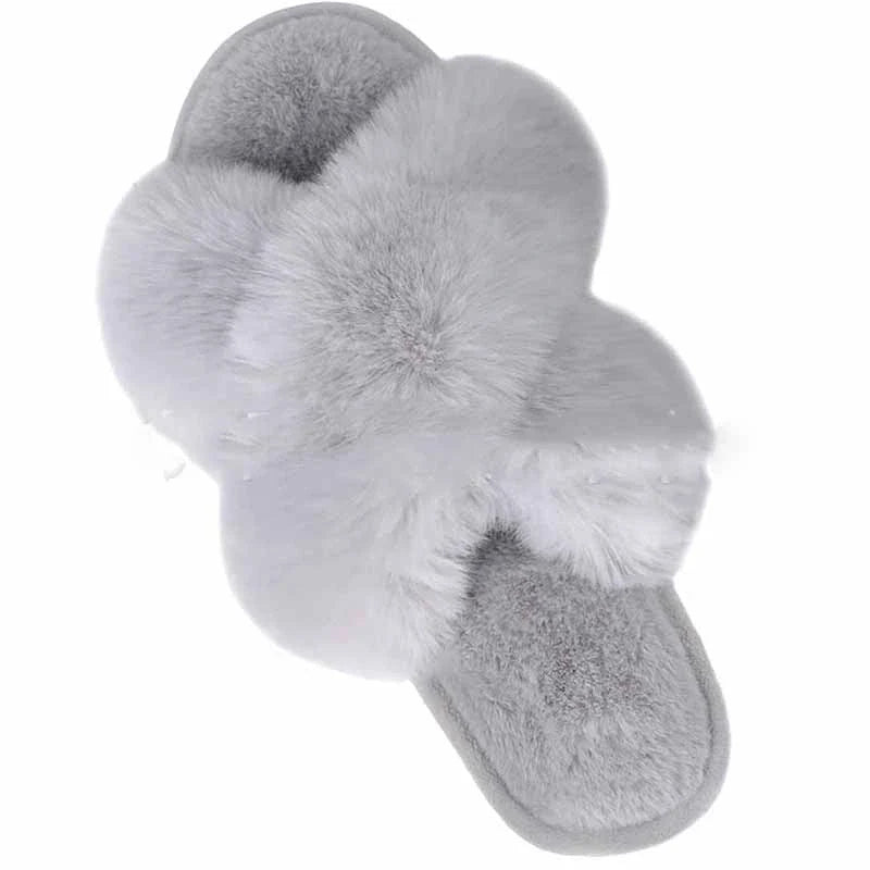 Plush faux fur slippers in various colors for cozy indoor comfort and style