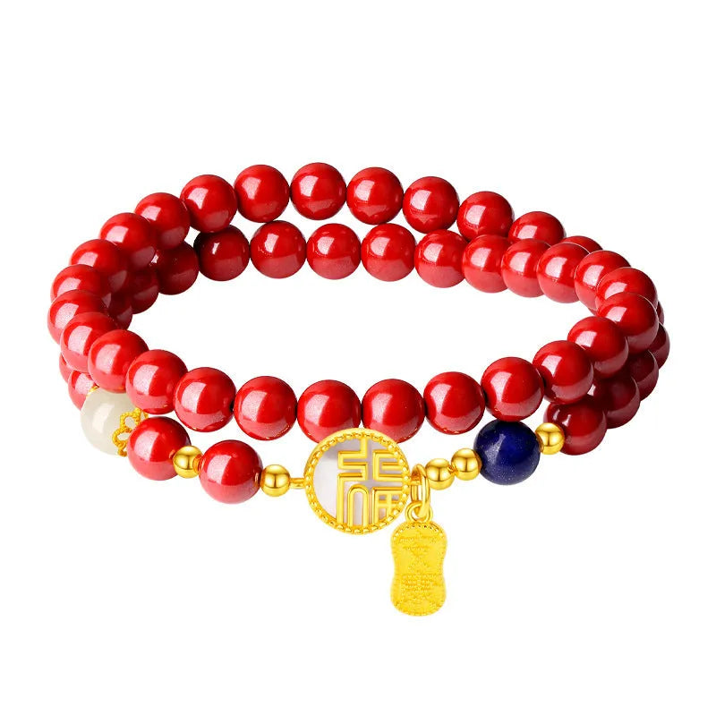 S925 sterling silver bracelet with purple gold sandstone blessing card charm, national style.