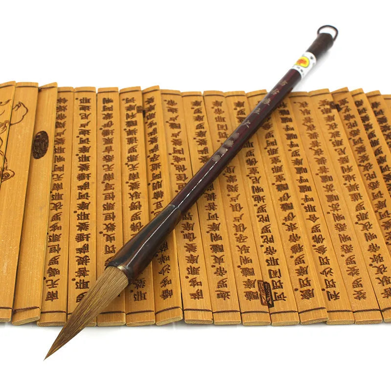 Traditional Chinese calligraphy brush set with wolf hair bristles and steel rod shafts in multiple sizes