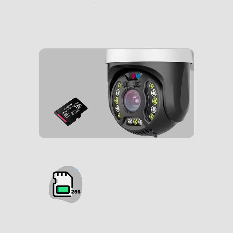 5MP outdoor dome security camera with 360-degree rotation on a white wall