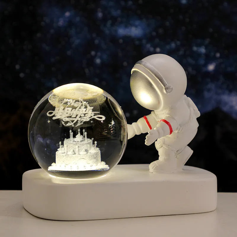 6cm astronaut galaxy crystal ball night light with USB cable showing celestial designs