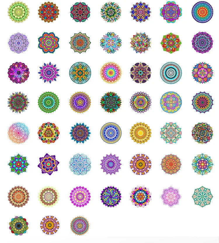 Mandala graffiti sticker set with 50 waterproof 4-5cm decals for phone cases and luggage