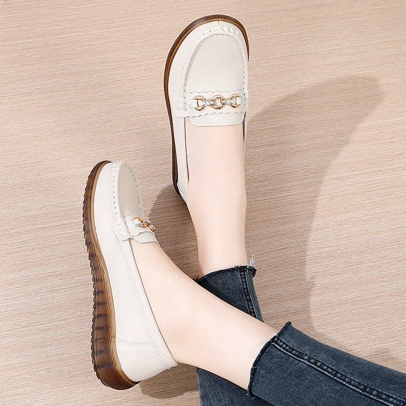 Women's flat shoes in grey, white, or black with low heel and non-slip sole, sizes 35-41
