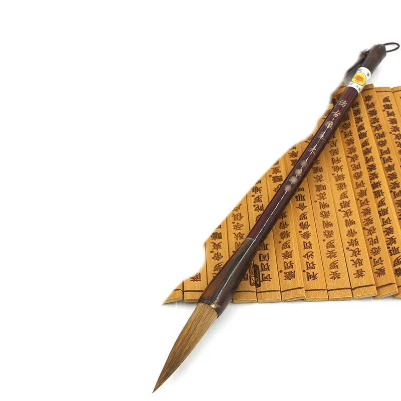 Traditional Chinese calligraphy brush set with wolf hair bristles and steel rod shafts in multiple sizes