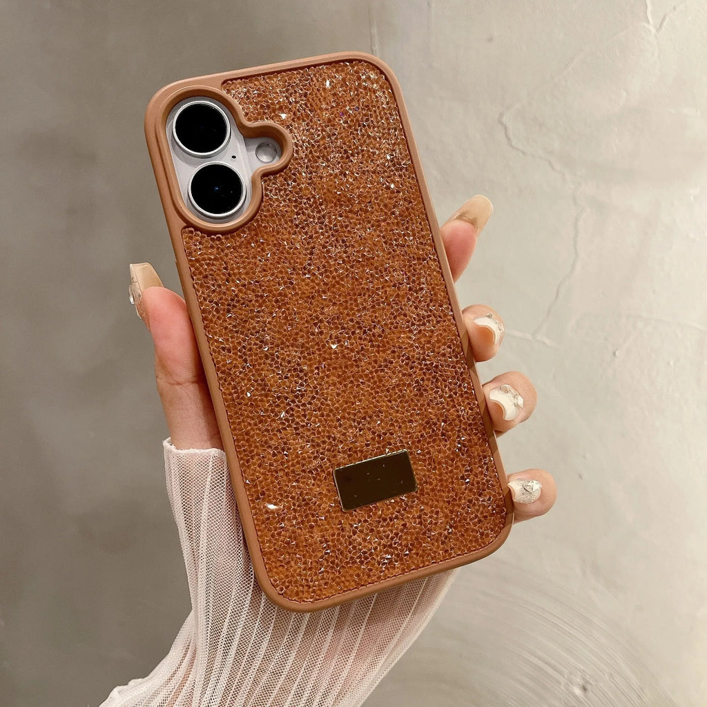 Luxury rhinestone graphene mobile phone shell in Black with frosted finish, compatible with iPhone models 11-17