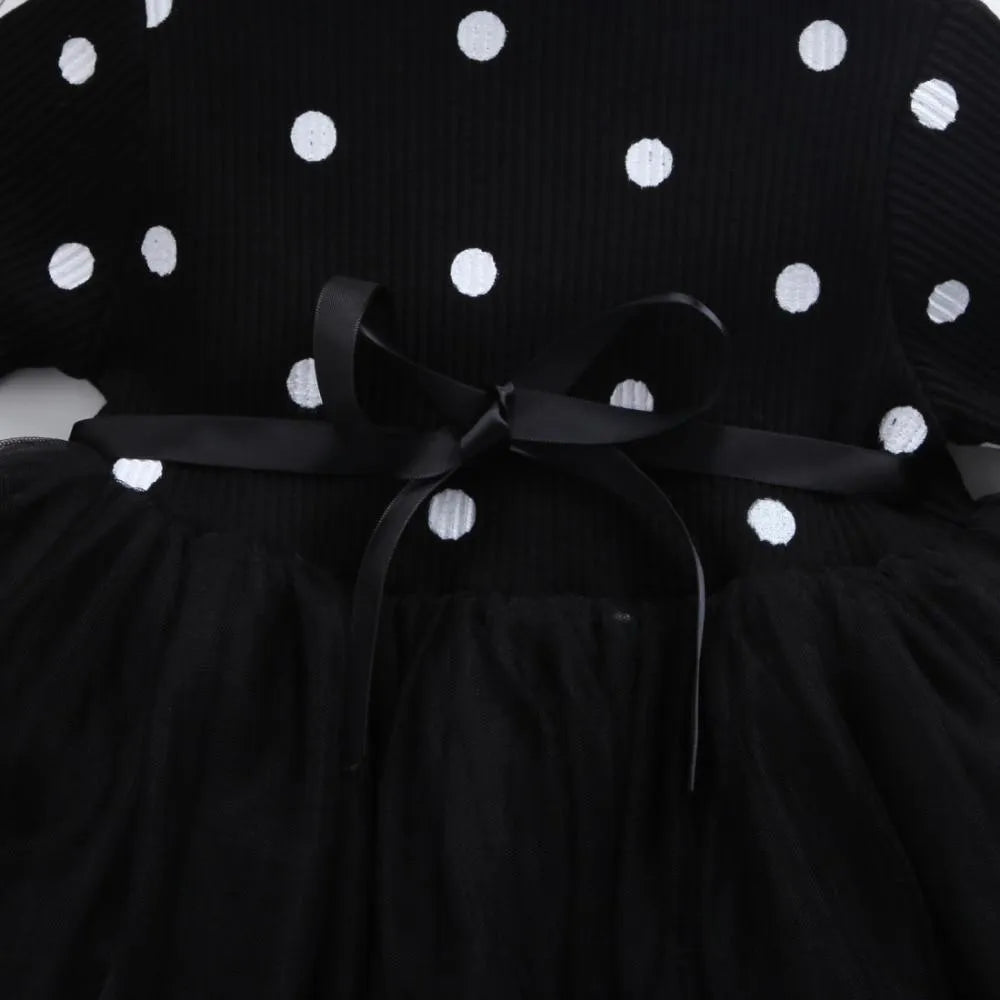 Baby girls long sleeve tutu lace dress in black, pink or white for christenings and birthday parties