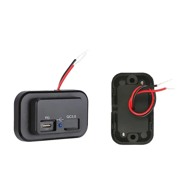 Black QC3.0 and Power Delivery PD3.0 car charger with TYPE-C port for fast charging