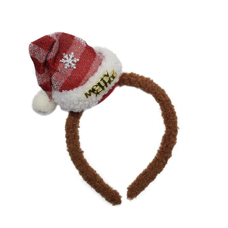 Plush Christmas hair accessory for women with jingling bell, available as headband or duckbill clip