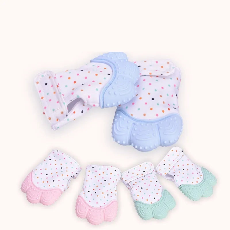 Baby silicone teething gloves with Velcro strap in multiple colour options