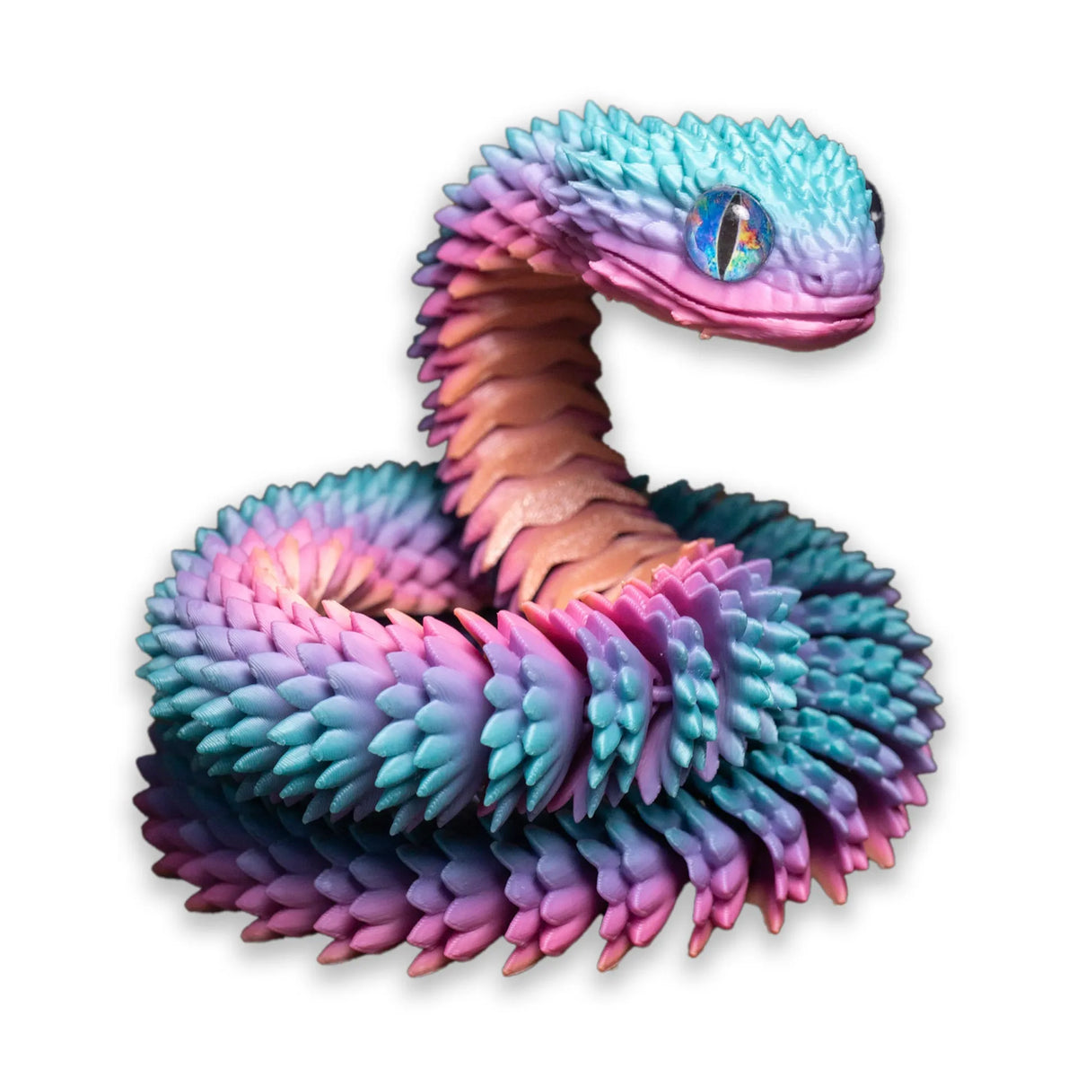 3D printed snake toy decoration in realistic animal simulation style, available in multiple colours and sizes including 30cm, 45cm, 60cm