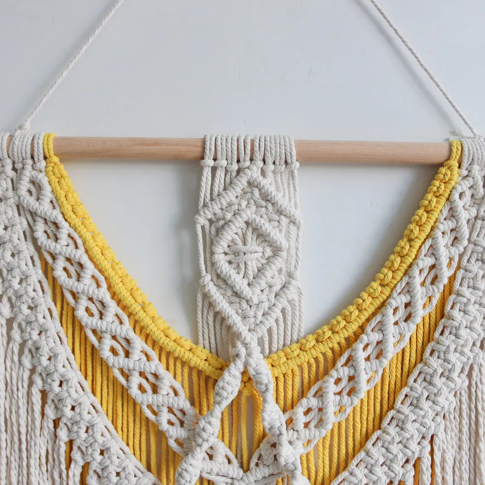 Nordic style creamy white cotton woven tapestry wall hanging 120x95cm rectangle