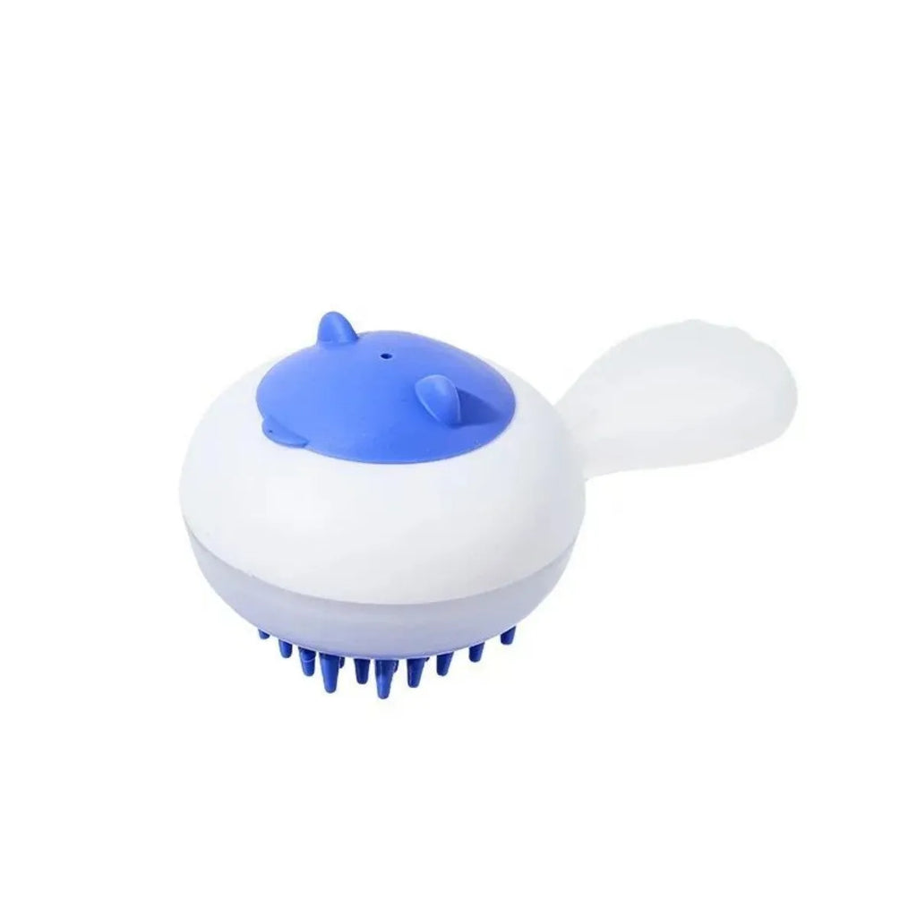 Automatic pet bath brush with soft gel massage heads in blue and orange colour options