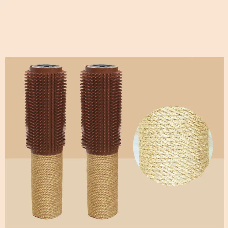 30cm tall brown sisal fibre cat scratching post on wooden floor