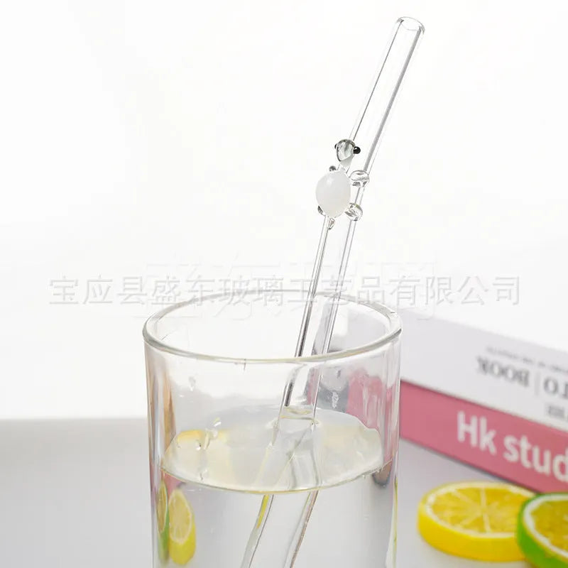 High borosilicate glass straw with elbow bend for children in multiple colours on white background