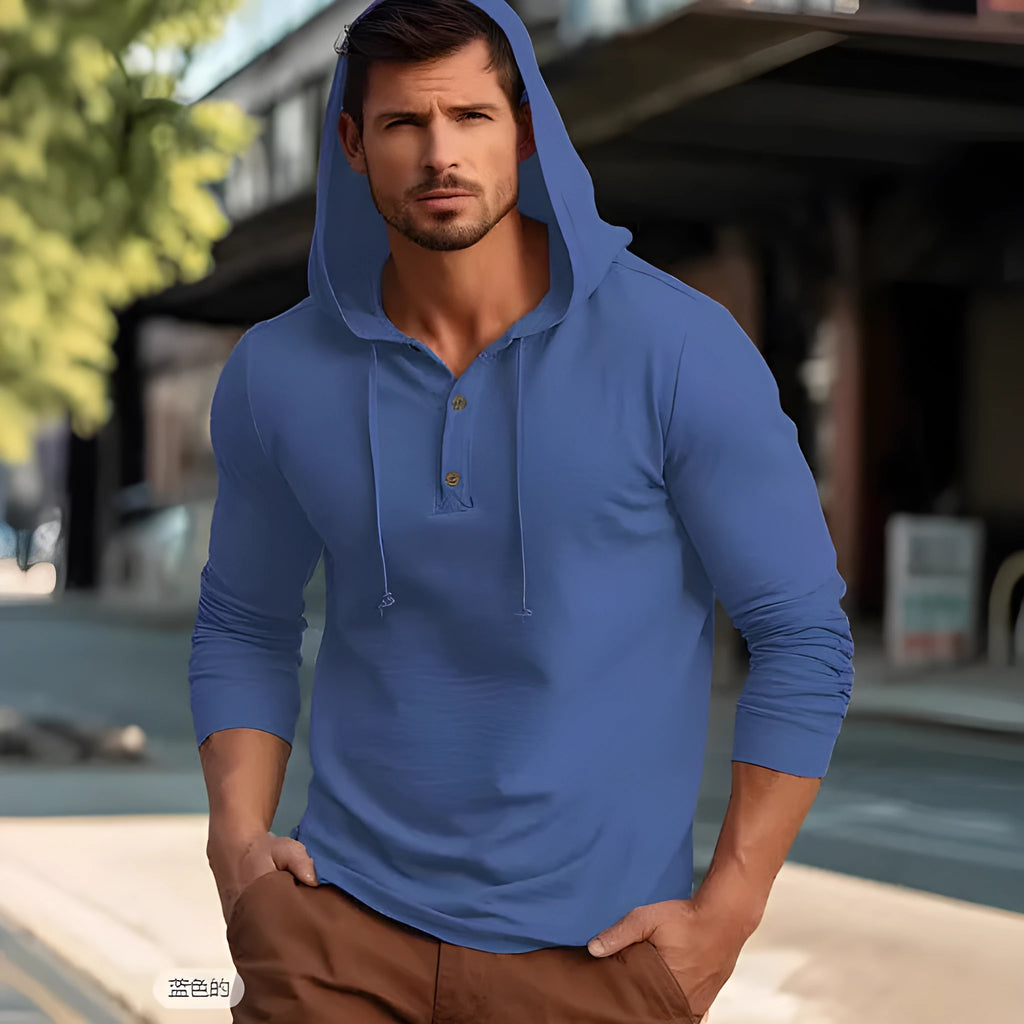 Casual cotton sports hoodie in pullover style, shown in one of six available colours.