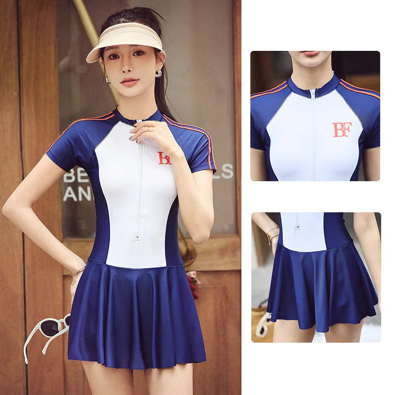 Conservative style one-piece swimsuit for women's sports and fitness activities