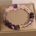 Purple women's amethyst crystal bracelet with rhinestone details showing 10mm size