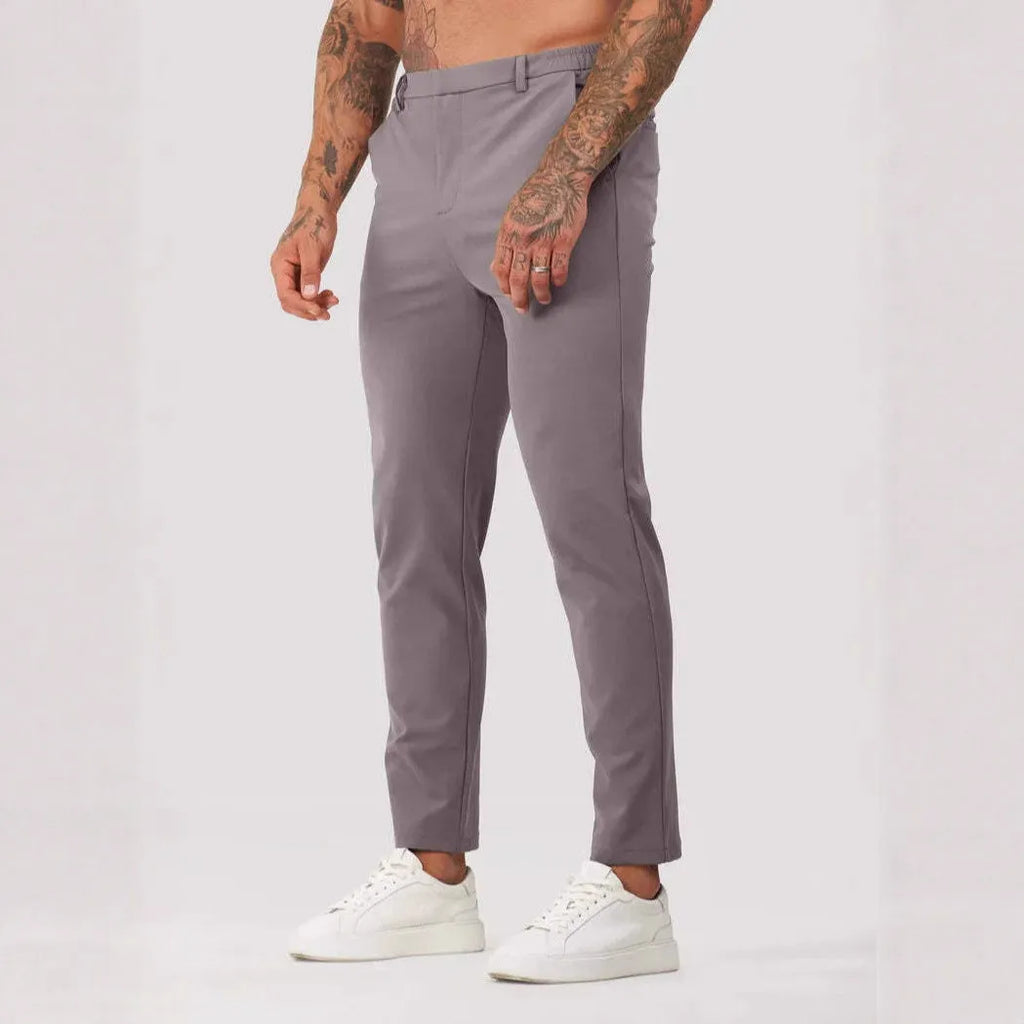 Solid colour casual men's suit pants with straight leg and button fly in black