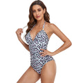 Women's backless one-piece swimsuit in leopard print and solid colours