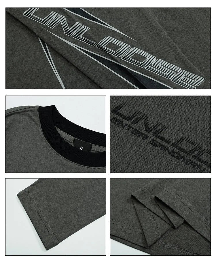 Men's grey cotton hoodie with drop shoulder sleeves and loose fit showing letter pattern detail
