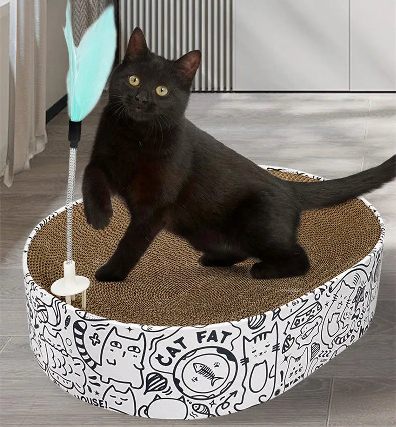 White oval corrugated paper cat scratch board nest, 33x43x10cm