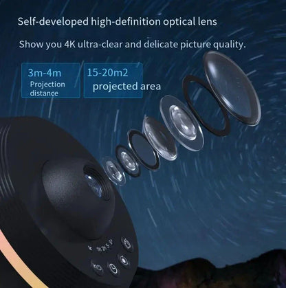 A high-quality galaxy projector lamp with 13 captivating projection effects and customizable color modes, creating a mesmerizing starry night sky in any room.