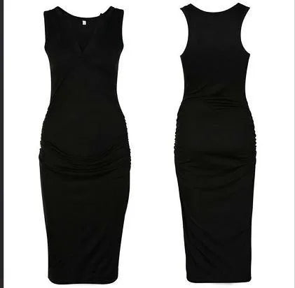 Sleeveless deep V-neck solid colour maternity dress on a hanger