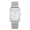 Fashion simple rectangular dial couple watch in white with metal case and glass face