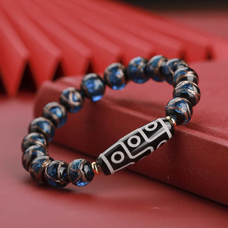 Chinese style bracelet with coloured glaze beads featuring snake patterns in 10mm, 12mm, and 14mm sizes