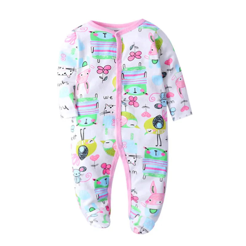 Cotton baby one-piece clothing with dinosaur print in blue and green colours