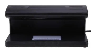 Black 4W UV light money detector checker with EU plug on a desk