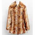 Women's tiger pattern faux fur leather jacket with slim fit and 65cm length