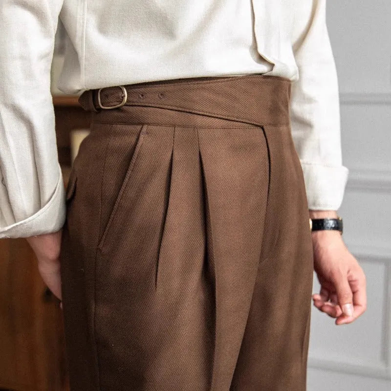 Men's high-waist straight-leg casual trousers in polyester available in multiple colours