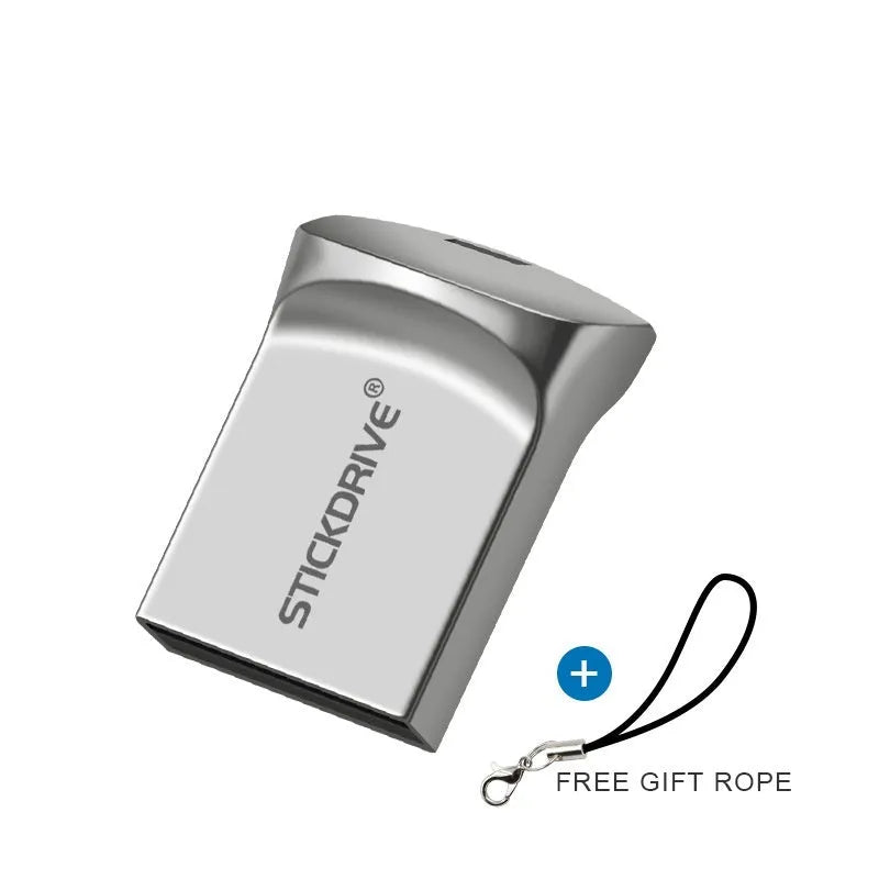 Metal USB flash drive on a necklace chain in black or silver finish.