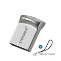 Metal USB flash drive on a necklace chain in black or silver finish.