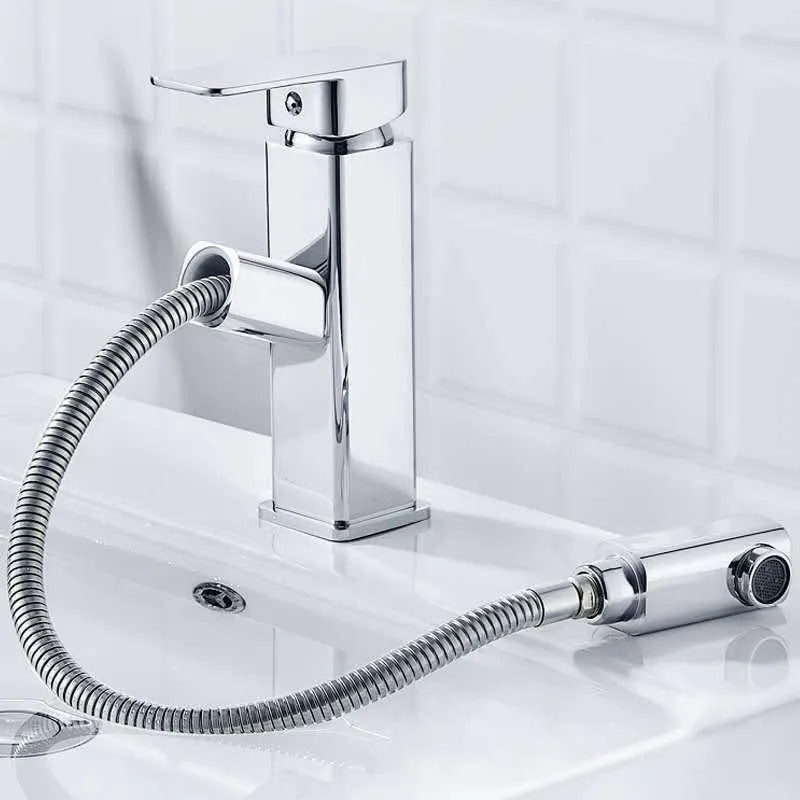 Nordic brass square pull kitchen faucet with brushed gold finish for 3.2-4.2 cm sink openings
