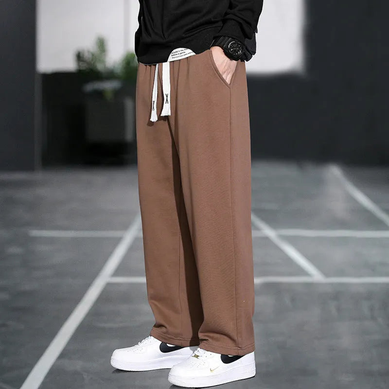 Men's casual bamboo fibre trousers in grey, black, apricot or brown with high waist and multiple pockets
