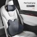 Memory foam car lumbar support pillow and neck pillow set in flat gray with antibacterial cover