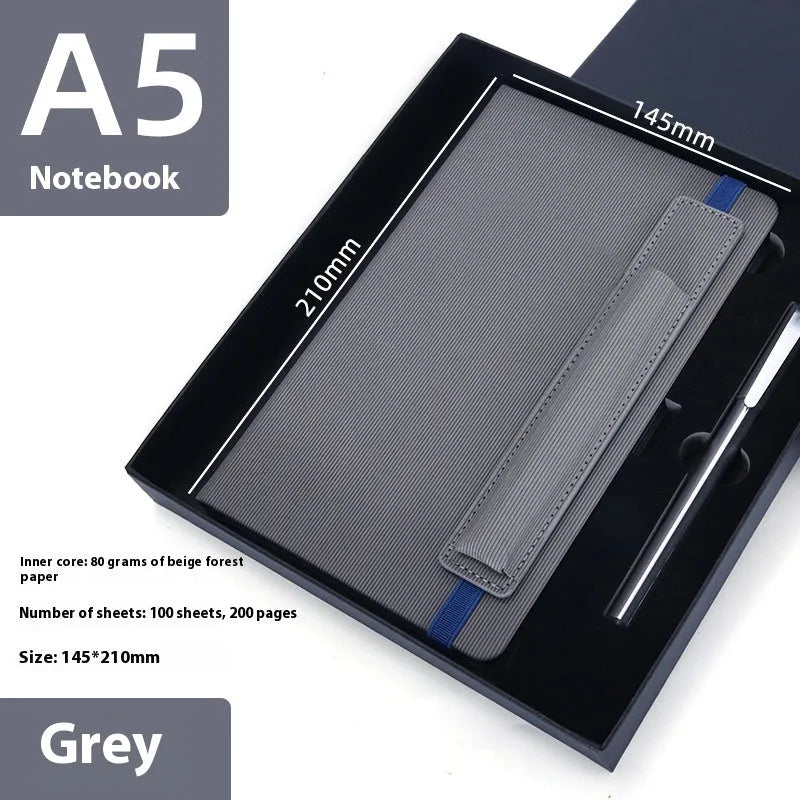A5 faux leather notebook in blue with strap and pen insert, 200 pages, lying flat