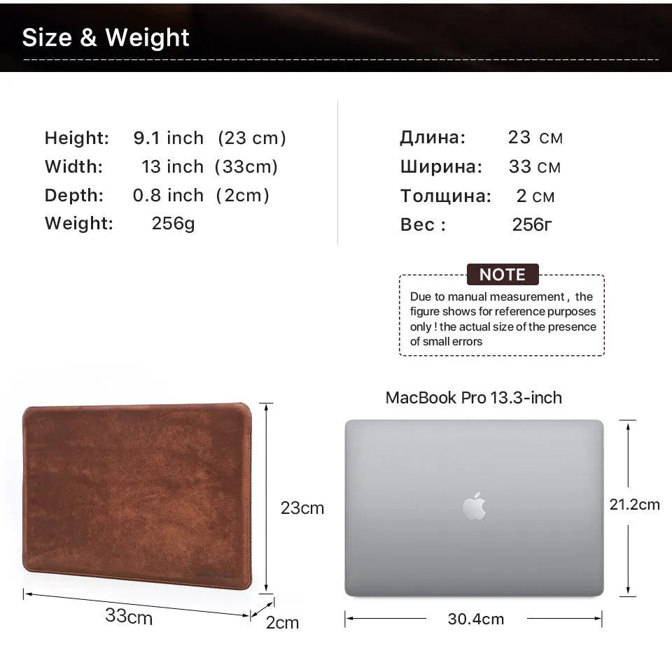 Brown crazy horse leather laptop bag for 13.3-inch MacBook Pro and MacBook Air, horizontal or vertical style