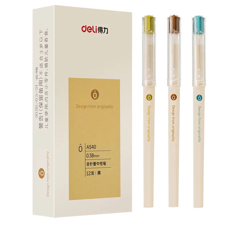 Deli A540 0.38mm needle tube gel pen with black ink and plastic barrel