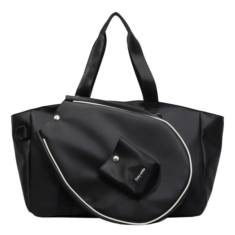 Black one-shoulder yoga storage bag with large 36-55 litre capacity and a single strap.