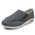 Wide fit elderly shoes with Velcro closure, round toe, and cushioned rubber sole in black colour option