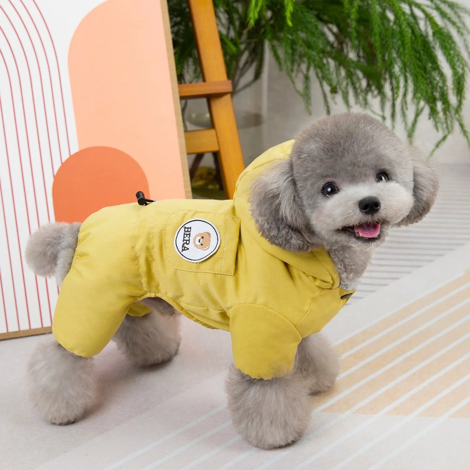 Casual polyester dog clothing in brown for autumn and winter wear, available in sizes S to XXL.