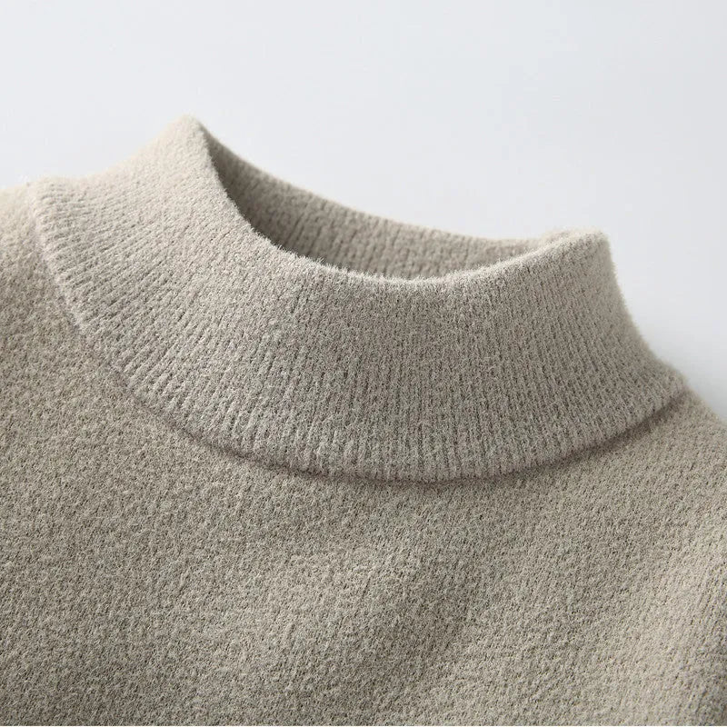 Men's mock neck knitted pullover sweater in modal and rabbit fur, long sleeve thickened straight fit, M to 4XL